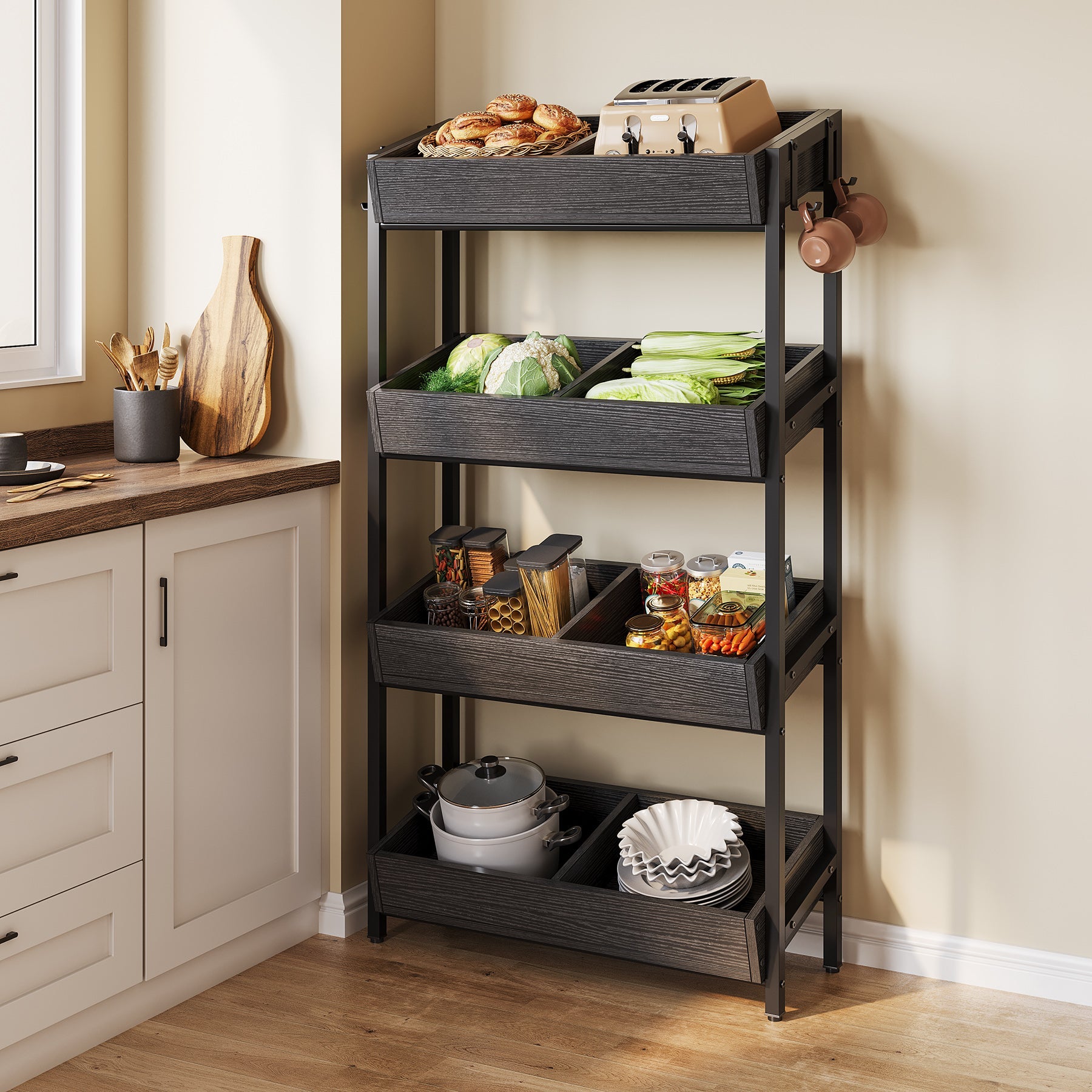 Wood Fruit Vegetable Storage Basket Stand